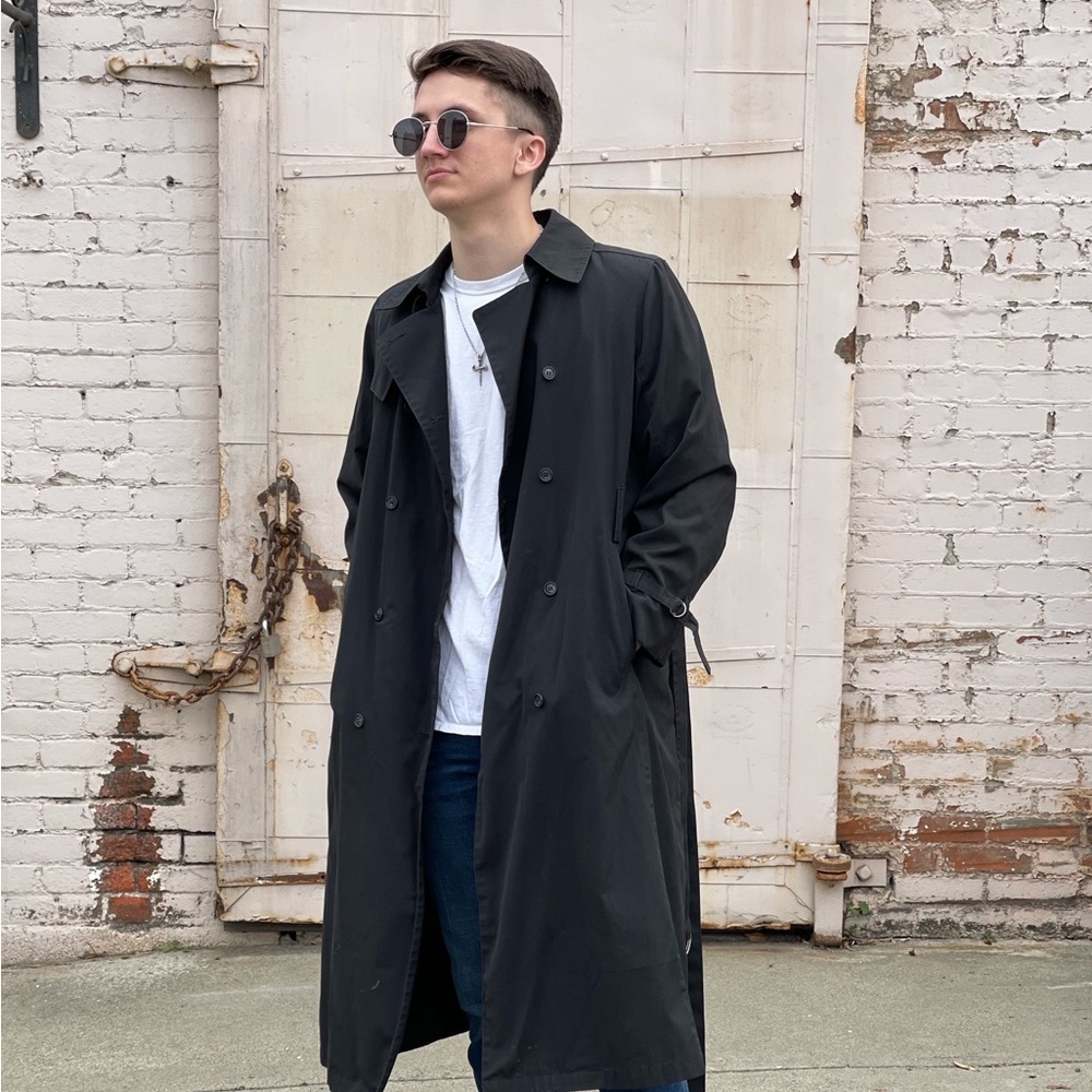 London Fog Vintage Black Men’s Overcoat Trench Coat With Removable Insert